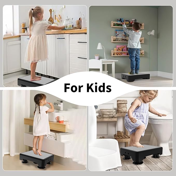 Adjustable Step Stool for Adults, Toddler Step Stools, 660 LBS Capacity Non-Slip Safety Step Platform for Elderly and Kids, Portable Stair Assist for Cars, Bedside, Kitchen, and Shower, Grey
