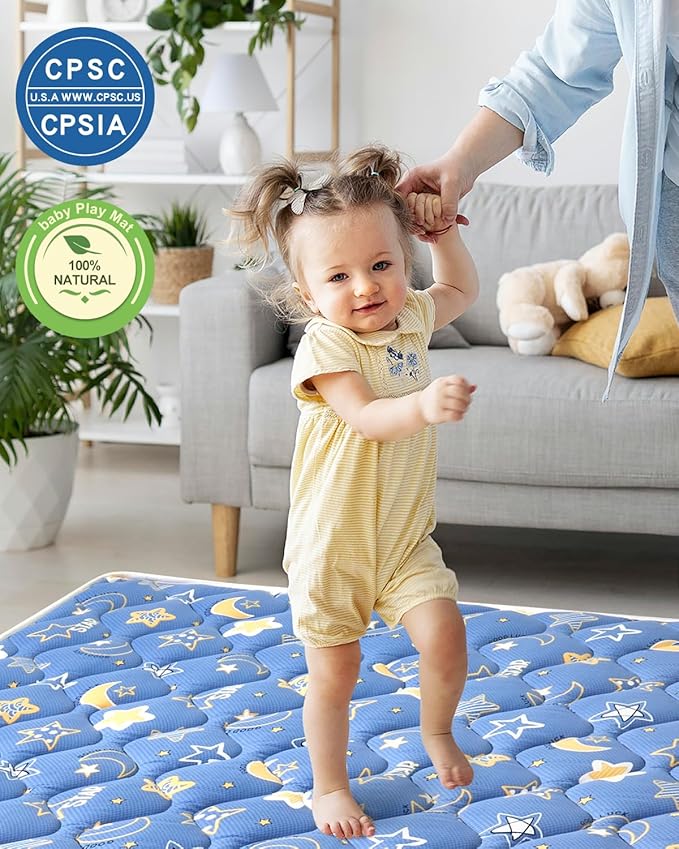 Odorless Premium Foam Baby Play Mat 79" x 63", Soft Microfiber Fabric Crawling Mat for Floor- Comfortable and Hypoallergenic, Non-Slip Cushioned Floor Playpen mat for Infants,Babies,Toddlers