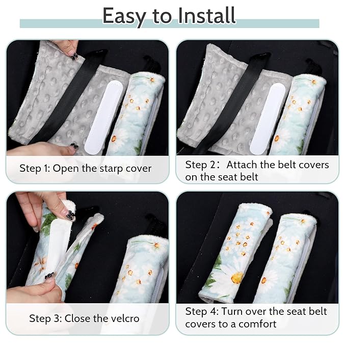 Baby Car Seat Strap Cover 2 Pack Daisy Car Seat Straps Shoulder Pads, Seat Belt Cushions Pads for Infant Car Seats, Stroller, Pushchair