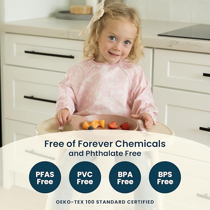 Tiny Twinkle Long Sleeve Bib for Babies & Toddlers | 2-Pack Waterproof Smock Bib for Eating | Machine Washable & Mess-Proof Feeding Essentials | Newborn Shower Gift (Toile,Bows, 6-24M)