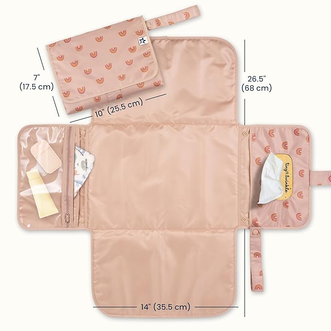 Tiny Twinkle Portable Diaper Changing Pad | Waterproof, Wipeable & Compact Baby Changing Pad for Travel | Smart Wipes Pocket & Organized Storage| Newborn Shower Gift (Boho Rainbow)