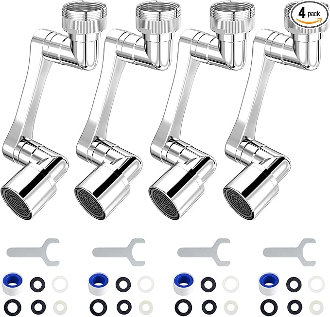 Longing Home 1080° Swivel Faucet Extender, Heavy Duty Rotating Sink Extension, Universal Swivel Multifunctional Robotic Arm, Rotating Splash Filter Extension Faucet Aerator for Kitchen Bathroom-4 Pcs