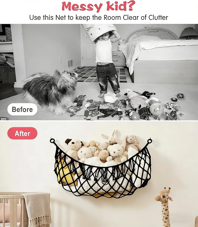 Stuffed Animal Net Hammock, Premium Cotton Hand-Knitted Plush Hammock, Save Space Eliminate Clutter Boho Stuffed Animal Storage for Nursery, Bedroom Decor, playrooms - Black