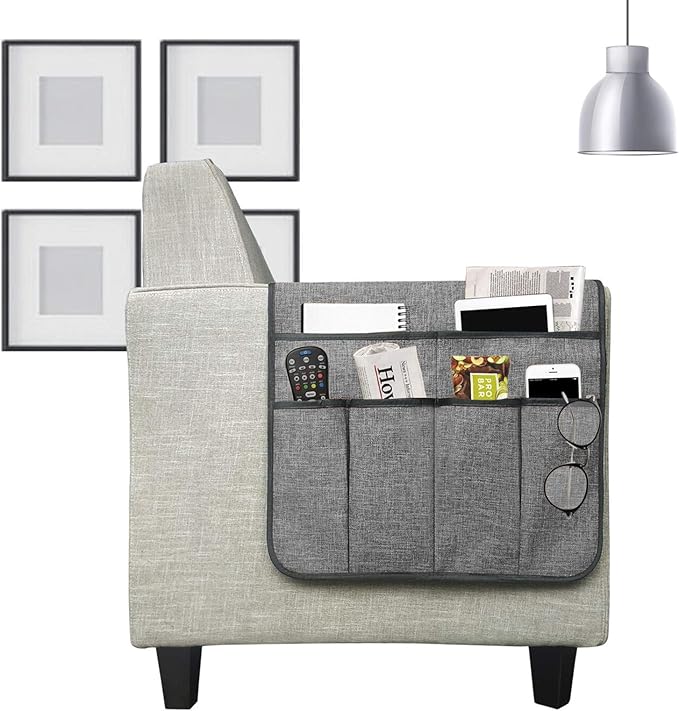 Couch Sofa Armrest Organiser Arm Chair Caddy Bedside Storage Pocket with 8 Pockets TV Remote Holder Bed Storage Pocket Bag for Cellphone Tablet Notepad Book Magazines DVD Glasses