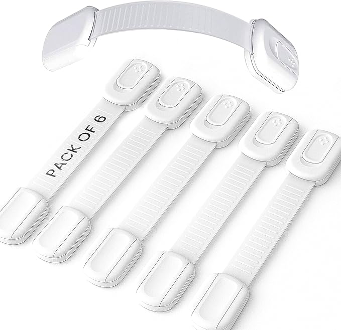 6 Pack Child Proof Cabinet Locks - No Screws & Magnets Needed - Cabinet Locks Baby Proofing With Strong 3M Adhesive Latches For Drawers, Furniture, Ovens, Toilet Seats, Trash Cans, Microwaves (White)