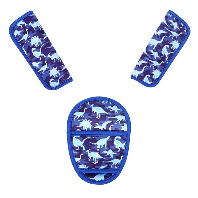 Car Seat Straps Pads for Kids, Ultra Soft Plush Car Seat Strap Covers for Kids, Infant Carseat Shoulder Pad, Hip Support for Car Seats, Pushchair, Baby Stroller.(Navy Dinosaur)