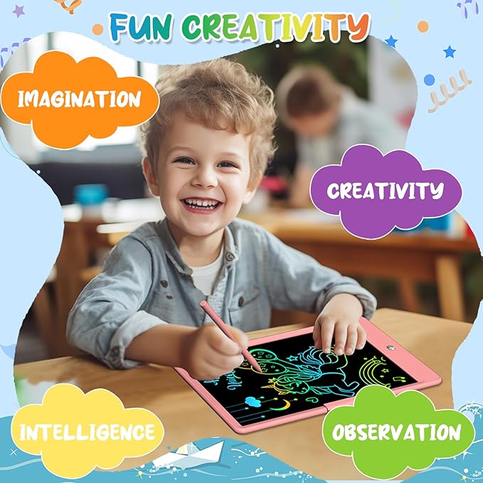 PYTTUR 10 Inch LCD Writing Tablet Colorful Writing Board for Kids Learning Drawing Pad Educational Toy Gift for Toddlers(Pink+Blue)