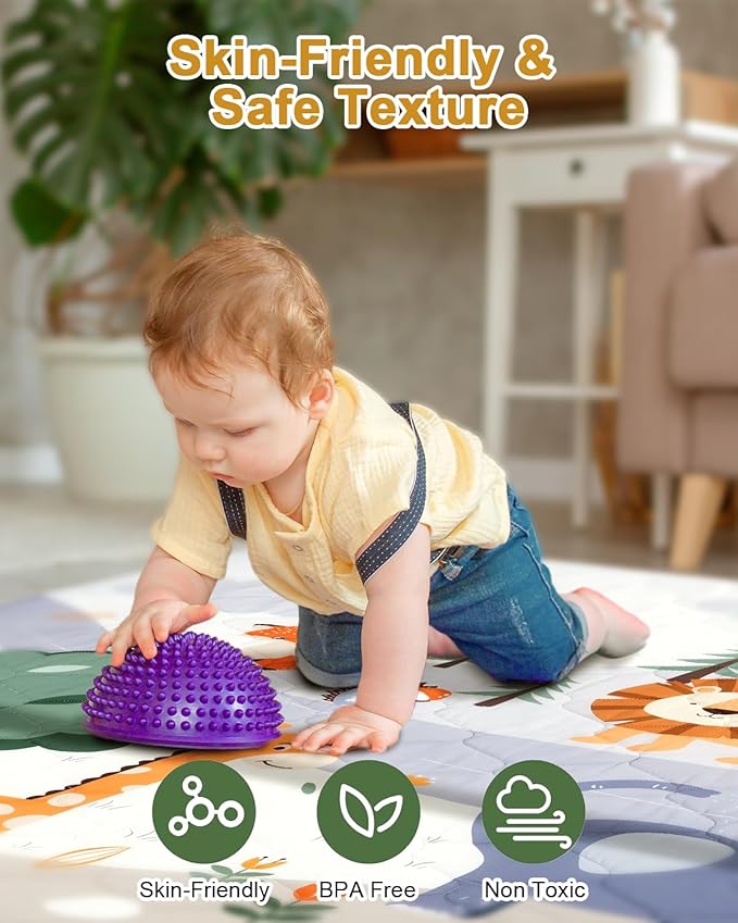 Premium Foam Baby Play Mat 47" x 47" – Removable & Machine Washable Cover, Extra Thick Padding Playpen Mat, Non-Slip Crawling Mat, Easy to Clean for Infants, Toddlers & Babies