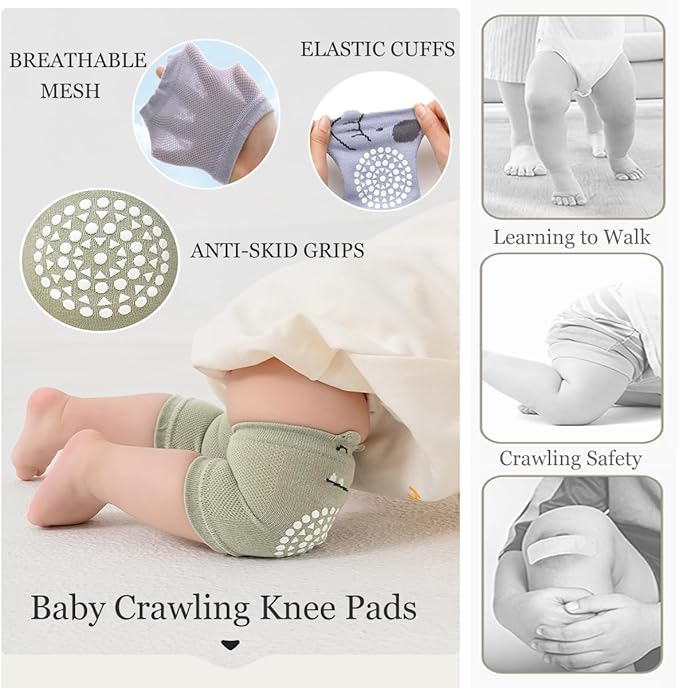 Baby Crawling Knee Pads and Socks with Anti-Slip Grips 10 Pairs Unisex Baby Toddler Nonslip Kneepads & Ankle Socks