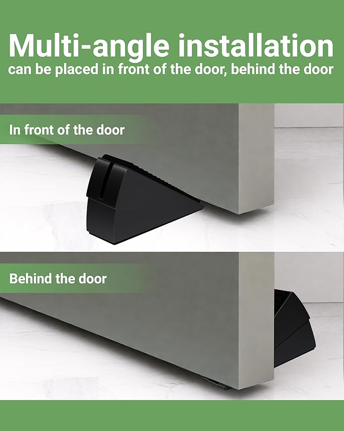 Large Door Stopper - Metal Door Wedge, Tall Door Stopper, Spring Rubber for Extra Strong Grip (Black, 2 Pack)