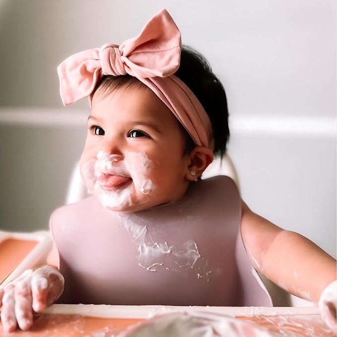 Moonkie Silicone Baby Bibs Set of 2, BPA Free Waterproof Baby Bibs for Eating, Soft Adjustable Silicone Bibs for Babies 6-12 Months, Toddler Bibs with Large Pocket Food Catcher (Ether/Sage)