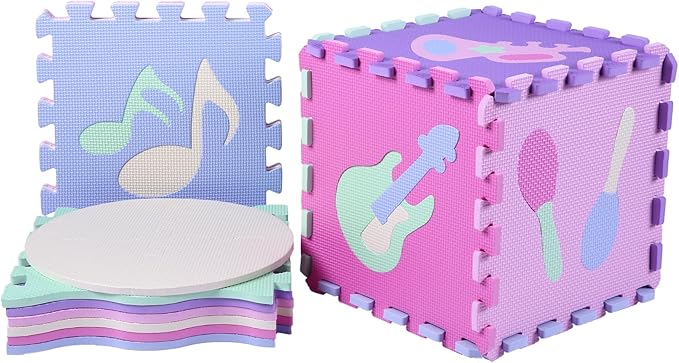 Tamiplay Foam Play Mat for Kids，25Pcs Square Interlocking Puzzle Floor Mat，Baby Play Mat Floor Mat Foam Puzzle Playmat for Toddlers with Fence（Musical Instrument-CSH016