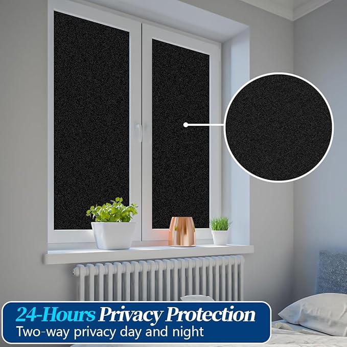 Bloss Blackout Window Privacy Film, 100% Sun Blocking Privacy Cover for Glass, Removable Room Darkening Black Out Window Tint, Static Cling Frosted Glass Film (Black/Matte, 23.6" x 78.7")