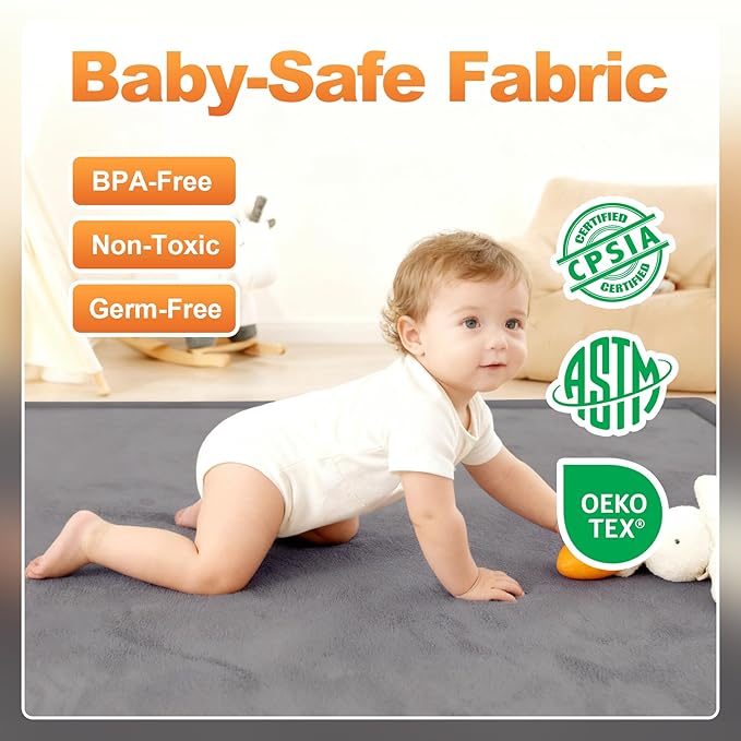 Ultra Soft Baby Play Mat for Floor, 50"x50" Playpen Mat, 1.3" Thick Memory Foam, Non-Slip Tummy Time Mat for Infants, Toddlers, and Kids – Water-Repellent Coral Velvet, Easy Care
