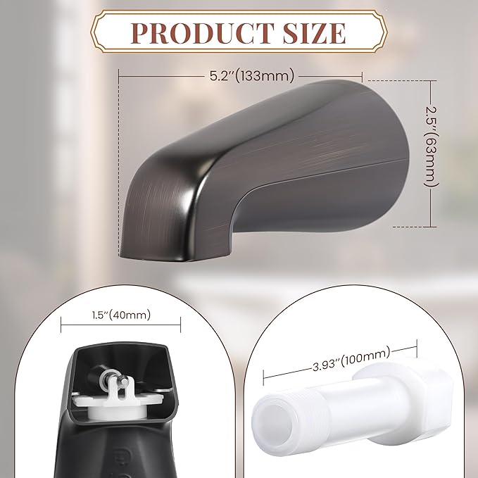 Dreyoo Tub Spout (Universal Fits 1/2" Copper Pipe, 1/2" IPS and 3/4" IPS), Bathroom Bathtub Faucet with Adapters and Hex Wrench(Oil Rubbed Bronze,Without Diverter)