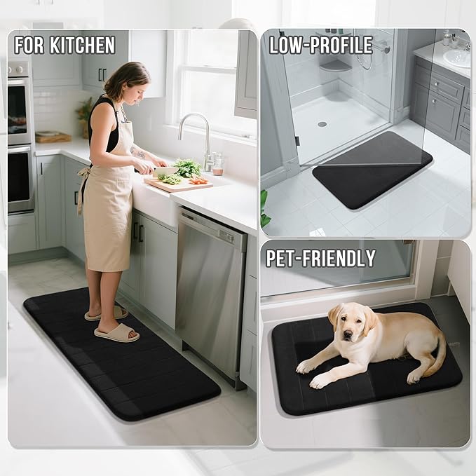 Yimobra Bathroom Runner 60"x24", Non Slip Memory Foam Bath Mat, Super Soft Water Absorbent Hallway Carpet, Machine Washable Rug for Vanity Tub Shower, Black