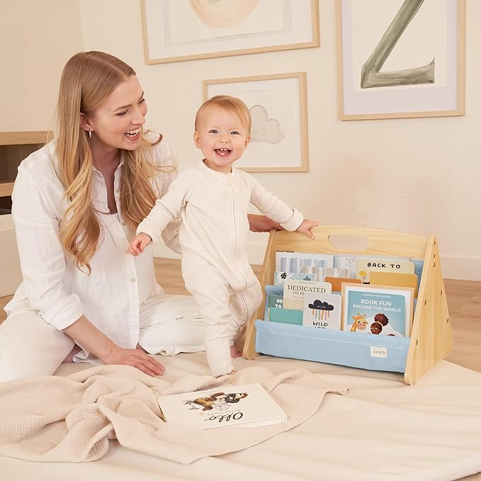 ZICOTO Decorative Wooden Bookshelf with Handle for Kids Rooms - Keeps Books Neatly Organized & Within Reach for Toddlers - Easy Install Montessori Book Shelf for Baby's Bedroom or Playroom Decor