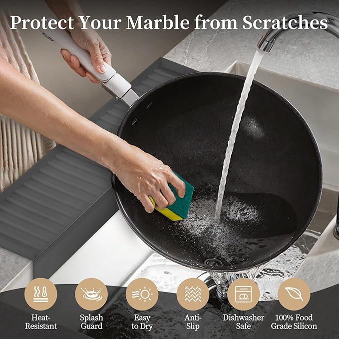 Sink Edge Protector with Suction Cup, 24" x 4", Silicone Sink Splash Guard for Kitchen & Bathroom, Protect Countertop from Scratches, Stains, for Stainless Steel Granite Quartz