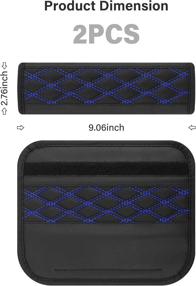 2PCS Car Seat Belt Cover Pads,Leather Seatbelt Covers Protect Shoulder and Neck Car Accessories Interior,Universal Car Seat Strap Pads Car Decorations for Most Cars Trucks (Black/Blue)