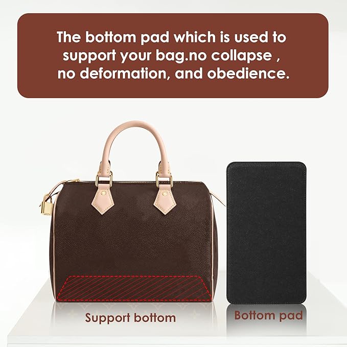 Purse Organizer Insert for Handbags, Fit Speedy 30 Neverfull Felt Tote Insert with Base Shaper Zipper Bag in Bag