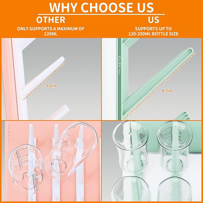 Yieach Larger Vertical Space Saving Drying Rack Baby Bottle for Countertop or Wall- BPA Free - Compact Glass Baby Bottle Rack Dryer & Holder and Storage Station for Pacifiers,Pump Accessories,Green