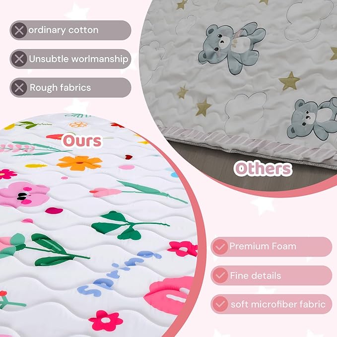 Baby Play Mat for Floor, 50'' x 50'' Thicken Foam Soft Padded Mat for Baby, Playpen Mat for Toddlers Infant Kids, Machine Washable, Non-Slip Bottom Safe for Crawling (Flower)