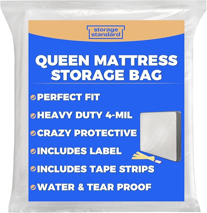 Queen Mattress Bags for Moving & Storage - Heavy Duty Thick 4mil Reusable Bag Mattresses Covering, Waterproof Plastic Perfect Bed Fit - Clear, 100 × 64 x 15 Inches