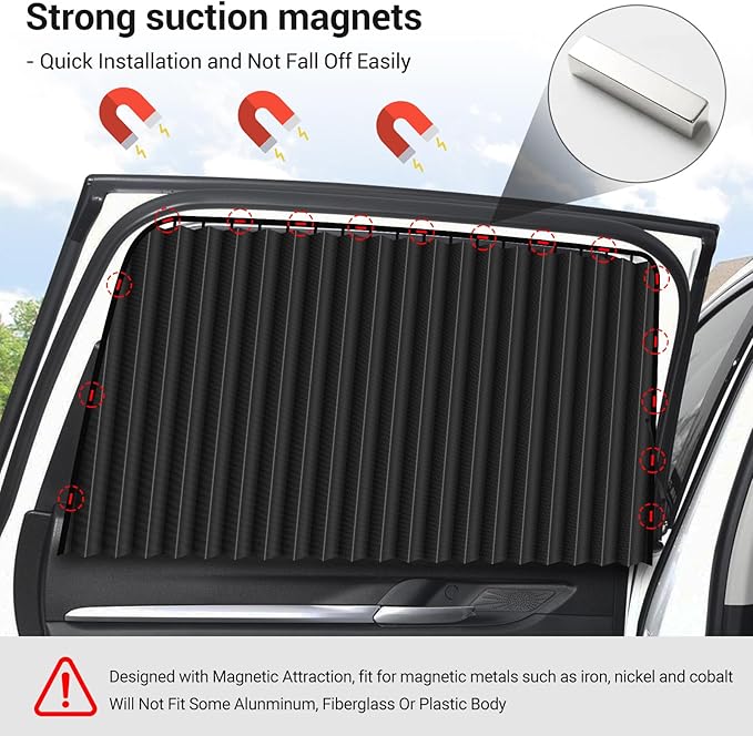 ZATOOTO Car Side Window Sun Shades - Privacy Magnetic Black 2 Pcs Covers Blinds Curtains - Auto Accessories Sunshades Keeps Cooler Screen for Baby Sleeping