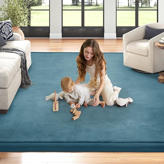 Baby Play Mat for Floor Nursery Rug Muscle Mat Area Rug Playroom Rug 79"x118" Playpen Mat Memory Foam 1.3" Thick Crawling Mat for Babies,Toddlers, Infants, Kids,Indigo