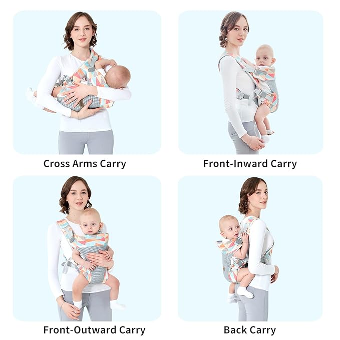 Ocanoiy Baby Wraps Carrier, Ergonomic Baby Carrier Newborn to Toddler, Cozy Baby Front and Back Carrier for 7-45lbs (Colorful)