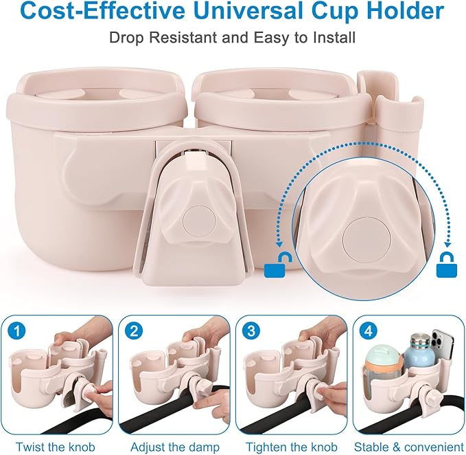 Accmor Stroller Cup Holder with Phone Holder, Bike Cup Holder, Universal Cup Holder for Uppababy Nuna Doona Strollers, 2-in-1 Cup Phone Holder for Stroller, Bike, Wheelchair, Walker, Scooter