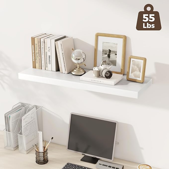 Fun Memories Deep Floating Shelves, 36" W x 12" D Wood Floating Shelves for Wall, 2 Pack Extra Deeper & Thicker Wall Mounted Storage Shelf for Living Room Laundry Room Kitchen Home Office, White