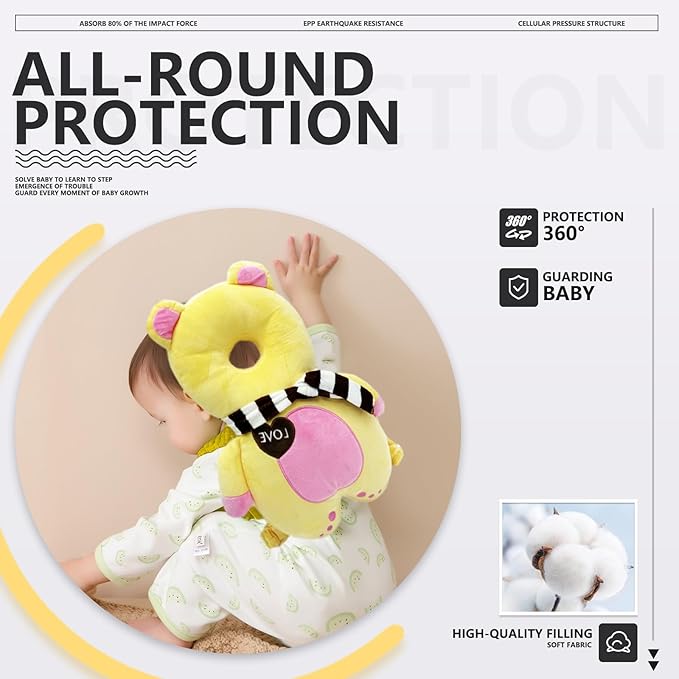 WKC Baby Head Protector Backpack with Knee Pads & Non-Slip Socks, Toddler Safety for Crawling & Walking (Style 17)