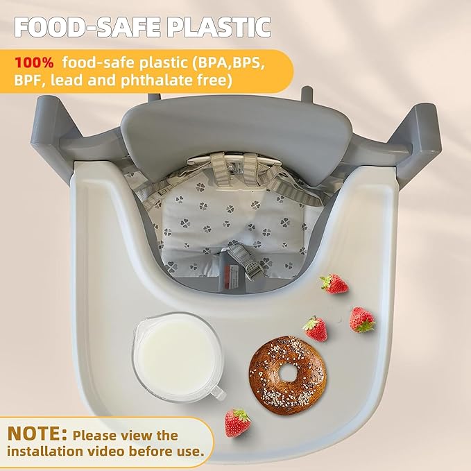 Baby High Chair Tray Compatible with Stokke Tripp Trapp Chair (V2 and Beyond) with Smooth Surface and Strong Suction Power Made of Food-Safe Plastic (BPA BPS BPF Lead Phthalate Free) - White