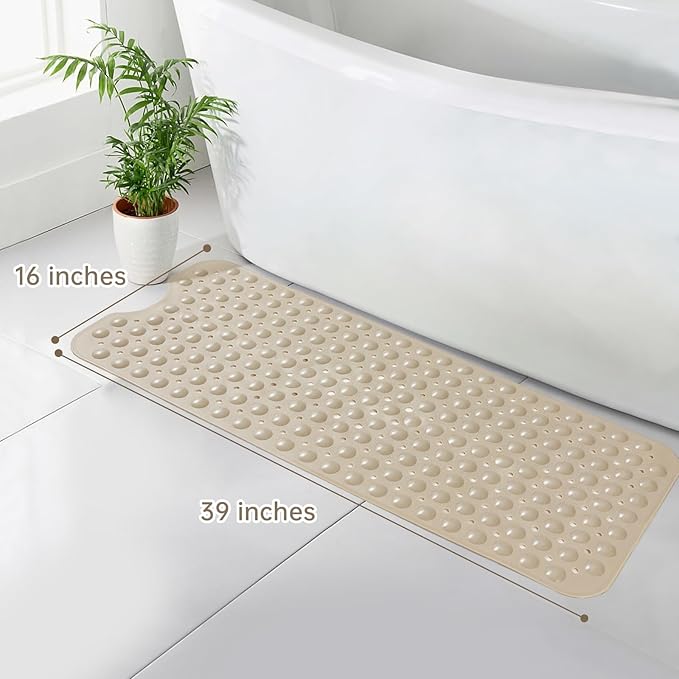 Bathtub Mats for Shower Tub Non-Slip Bath Mat 39 x 16 Inch Extra Long Shower Mat, Bath Tub Mat for Bathroom with Machine Washable, BPA Free for Kids (Brown)