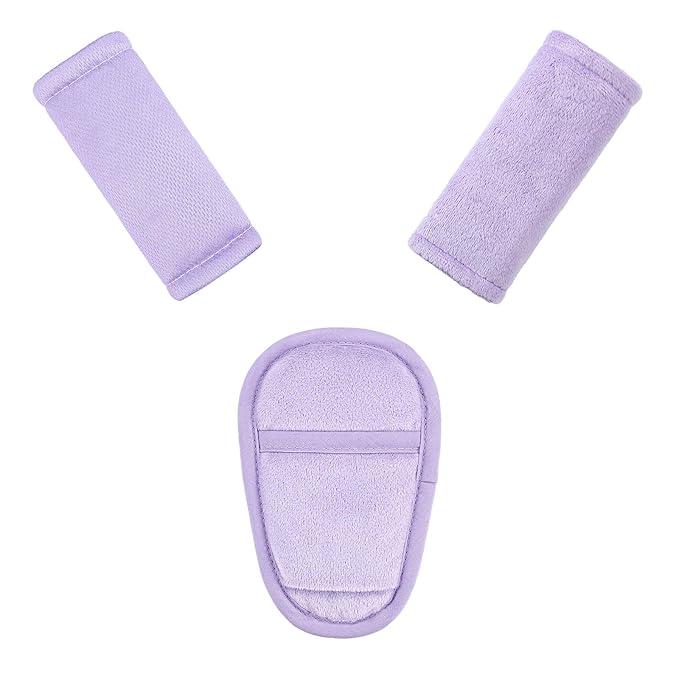 SWESEN Baby Car Seat Strap Covers, 3 Piece Soft Car Seat Strap Shoulder Pads for Baby Girls Boys, Double-Sided Use carseat Straps Covers for Stroller, Car Seats, Pushchair, Purple