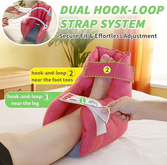 EZ Assistive 2pcs Heel Protector Cushion Foot Pillow Remove Pressure and Bedsores, Heel Protectors for Pressure Sores for Heal Protection, Red