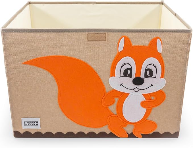 HYGGE + Animial Toy Storage Bin with Lid 20.8" x 13" x 13" Durable fabric & lightweight design. Great for storing toys, books, linens, games, clothing, baby products & more! (Squirrel)