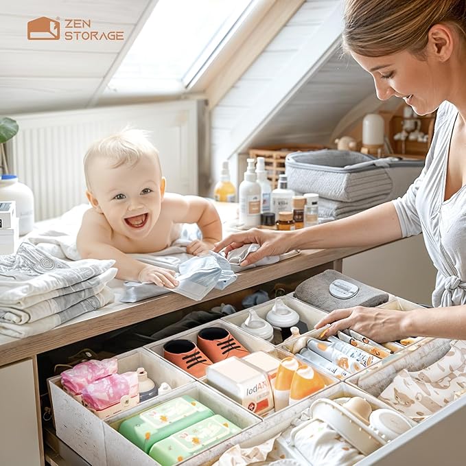 ZenStorage Linen Drawer Organizers for Nursery, Dresser & Closet (20-Pack) – Sturdy, Collapsible Nursery & Dresser Dividers for Baby Clothes, Socks, Underwear & Essentials – Multi-Size Set, Beige