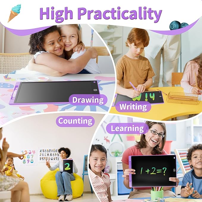 [2 Pieces] LCD Writing Board, 10 Inches, Genialba Colourful LCD Writing Tablet, LCD Writing Tablet, Electronic Tablet, Graphic Tablet for Children's Games 3 4 5 6 7 Years Boys Girls (Purple & Pink)
