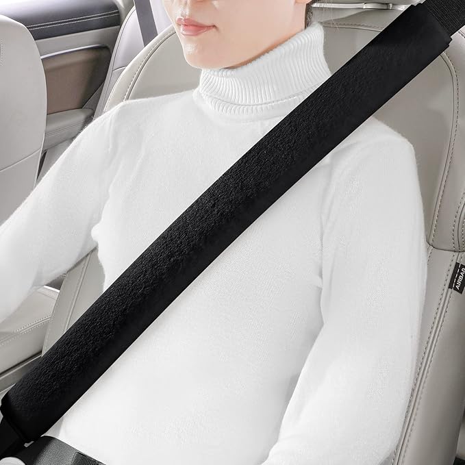 LACDL Extra Long Seatbelt Cover Super Soft Furry for Adults Kids Women & Men, Thick Plush Full Car Seat Belt Strap Cushion, Fluffy Shoulder Pad Protector, Auto Interior Accessories, 1pc, Black, 29.5in