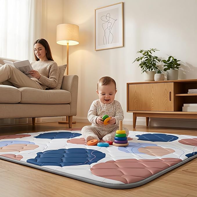UBRAVOO Baby Play Mats for Floor, Crawling Playpen Mat, Thicken Soft Cushioning Padding Foam Playmate for Baby and Toddlers Infants, Non-Slip & Machine Washable (71" X 59", Color Blocks)