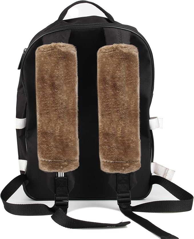 Amooca Soft Faux Fur Universal Fit Seatbelt Cover Car Truck SUV Airplane Seat Belt Shoulder Pad for Carmera Backpack Straps Neck Cushion Protector 2 Pack 10.5in Brown