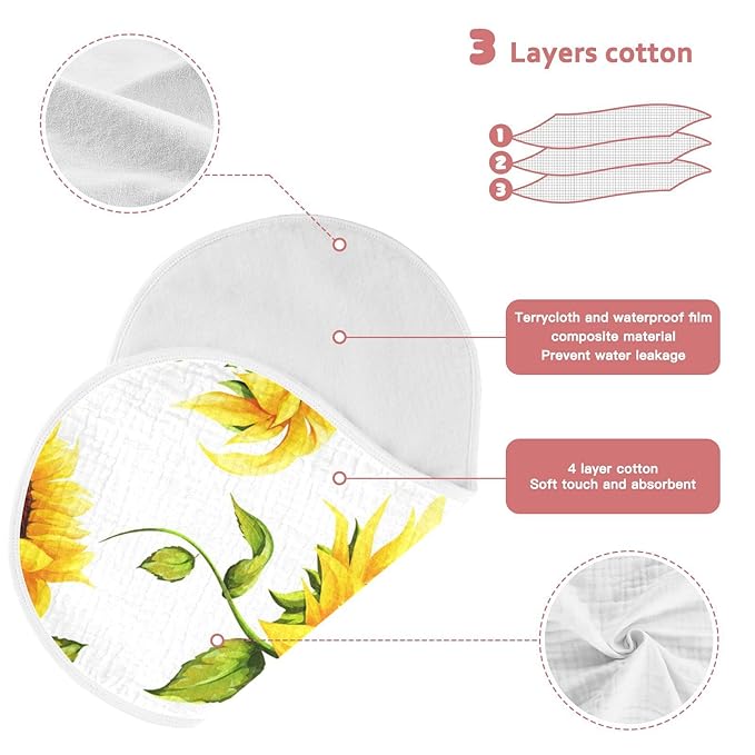 Muslin Baby Burp Cloths Set of 1, Soft Absorbent Big Sunflower Muslin Washcloths, Bibs, Face Towel for Newborn Boys Girls, 22 x 11 Inch