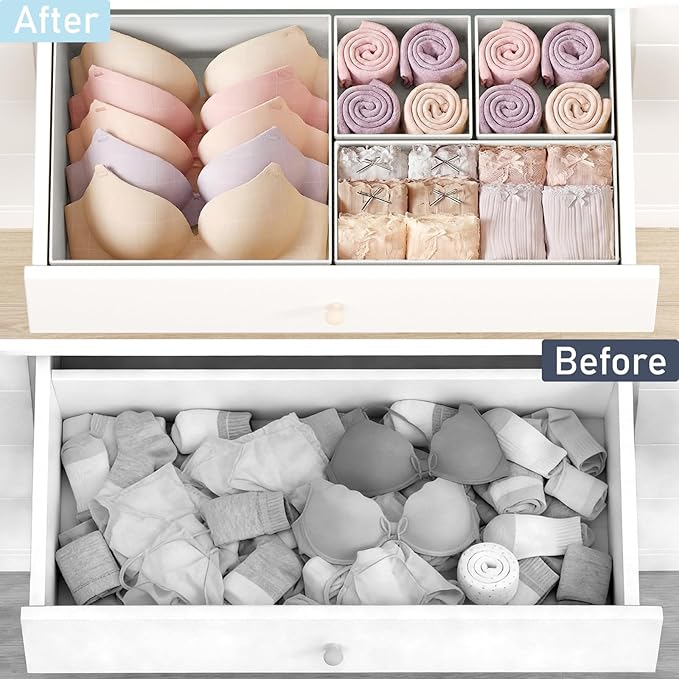 DIMJ Drawer Organizer Clothes Storage - 24 Pack Baby Dresser Organizer for Nursery Closet Organization, Fabric Drawer Organizer Bins for Underwears Socks Bras, Foldable Storage Dividers for Bedroom