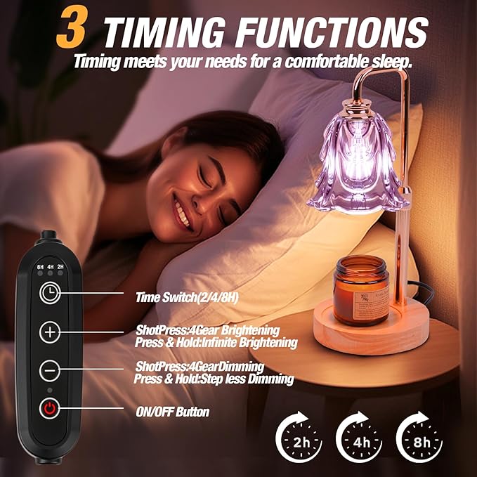 Candle Warmer Lamp with Timer and Dimmer, Electric Wax Warmers for Scented Candles with 5 Brightness Settings, Anti-Glare Lamp with Adjustable Height, Home Decor, Gift for Valentines, Birthday