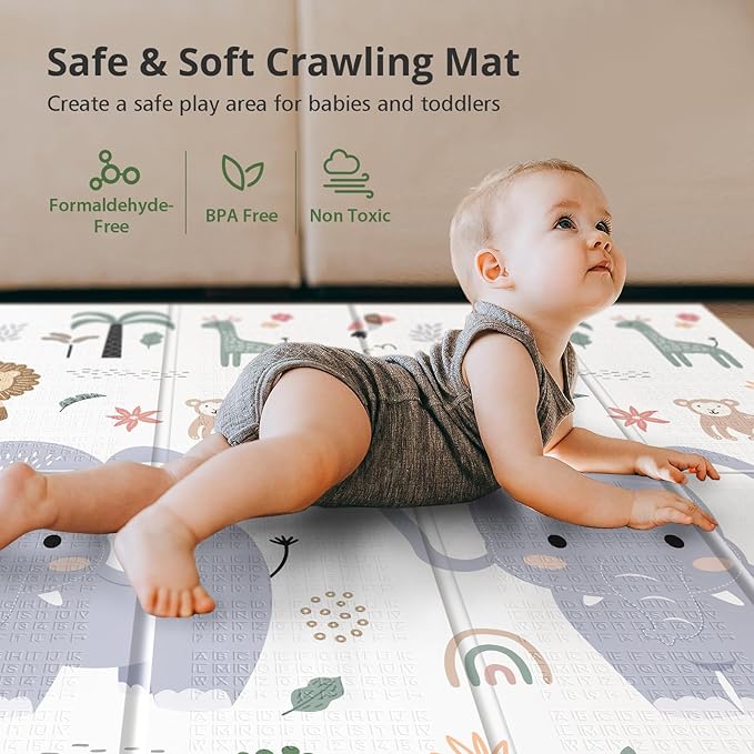 79x71 Extra Large Baby Play Mat for Floor, Foldable Foam Playmat for Babies 0-12 Months & Kids, Non-Toxic Waterproof Baby Mat for Floor, Thick Playpen Mat for Tummy Time Crawling