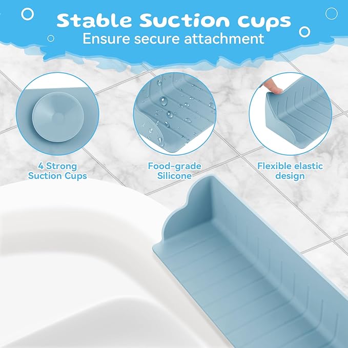 2Pack Bath Tub Toy Storage - Silicone Shower Splash Guard with 4 Strong Suction Cups, Bath Tub Toy Shelf, Bath Toy Holder, Bathtub Side Splash Guard Tray,Bathroom Accessories Blue