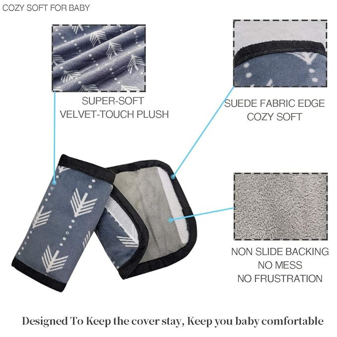 Car Seat Strap Covers for Baby, Anti Slip car seat Strap Pads, Toddler Seat Belt Covers Soft wrap Cushion for boy Girl, Protect Neck and Shoulder rubbing, fit Stroller/Carrier/Pushchair; 2 pcs; Grey