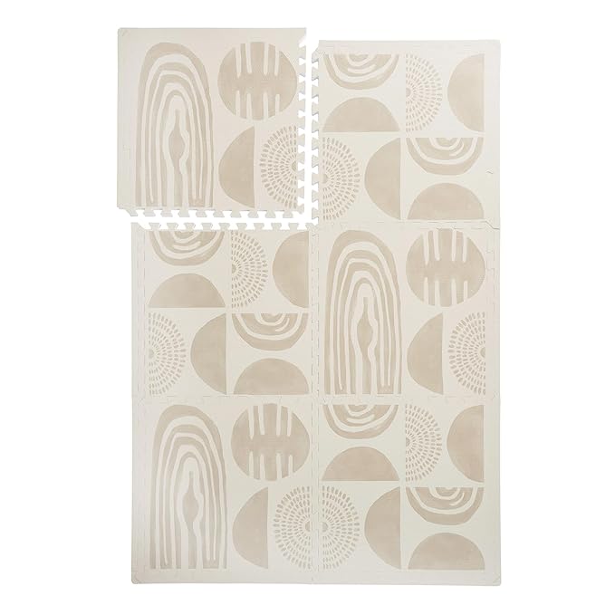 PopsyKosy Premium Baby Floor Play Mat - Extra Thick & Cushioned 1 inch Playroom Foam Mat, Non-Toxic Odorless - 6 Tiles - Spacious 6x4 ft. - Stylish & Large, Waterproof for Kids & Toddlers- Desert Sand